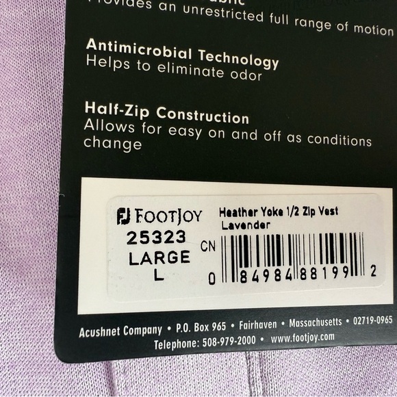 FootJoy Foot Joy FJ Heather Yoke 1/2 Zip Vest Large Lavender Mens Golf NEW 1018 - Picture 4 of 6